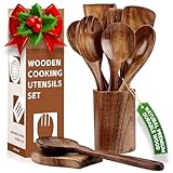 【100% Natural Teak Wood – Safe & Healthy】: Our wood utensils set is made from 100% natural teak wood, ensuring it’s both safe and healthy for everyday use. These wooden cooking spoons are free from any harmful substances, making them an ideal choice ...