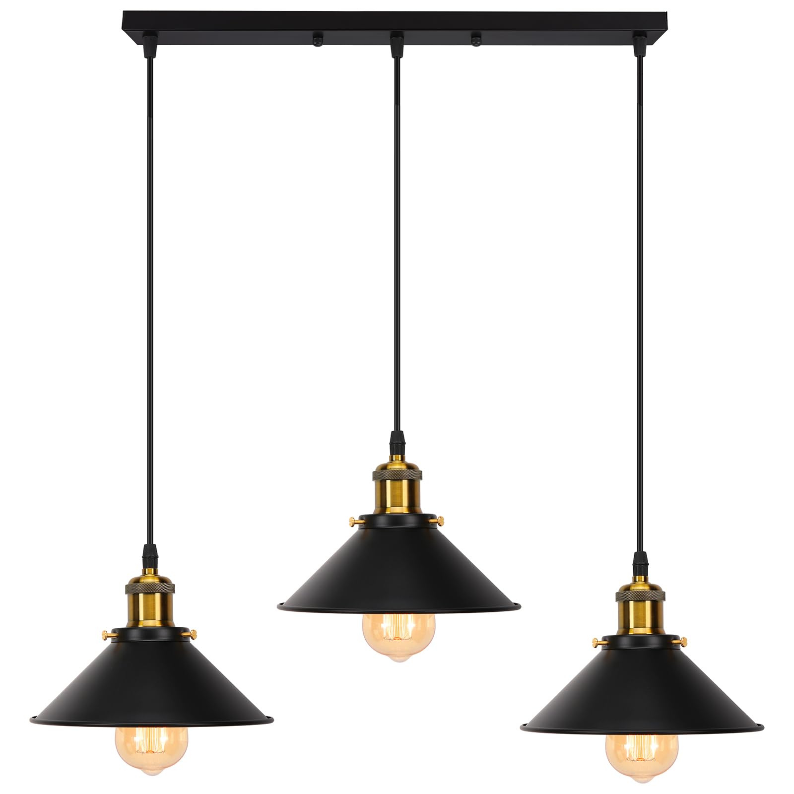 iDEGU Industrial Pendant Lamp Shapes, 3 in 1 Vintage Edison Style Metal Pendant Light Shades for E27 Ceiling Lights for Kitchen Bar Loft - Ø22cm, 3-Light, Black — image 1