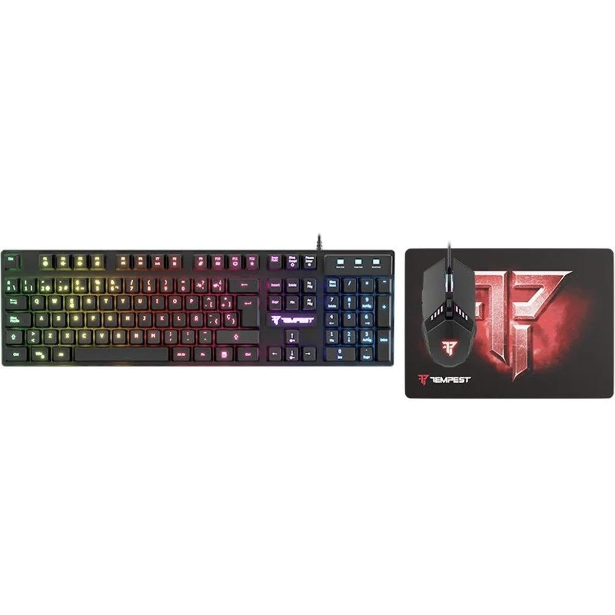 Tempest Calamity Combo 3 en 1, Teclado Gaming RGB + Ratón Gaming + Alfombrilla, Silencioso, Layout Español, Conexión por Cable