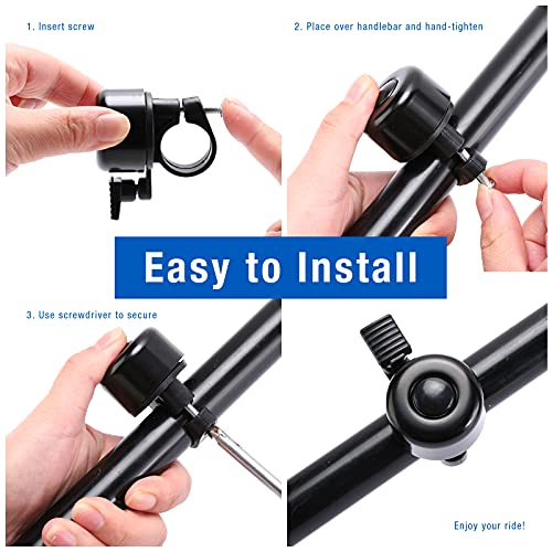 Gsm Brands Bike Bell For Bicycle, 2Pcs Mini Aluminum, Classic Loud Sound Pack Of Two Black Bells Fit Handlebars .87-.89" #TOP2