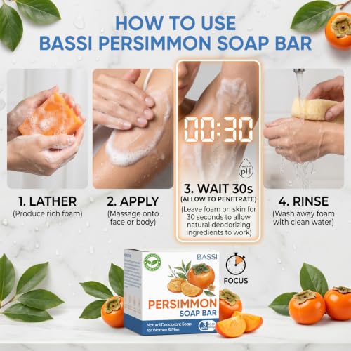 Image of 3 PCS Persimmon Soap Bar for Body Odor Control, Natural Deodorant Bar Soap | Deep Cleansing & Deodorizing Body Wash for Old People Smell, Effectively Remove Body Odor for All Skin Types, Women & Men