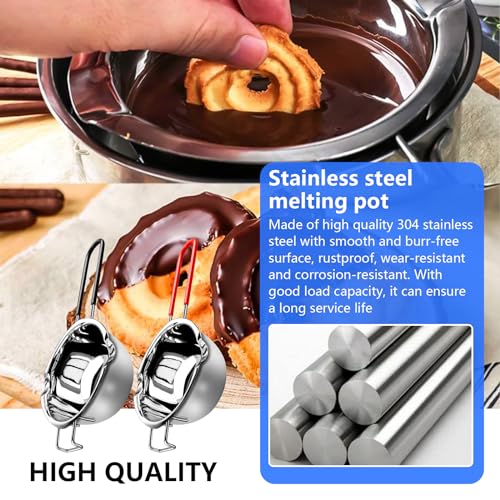XTUDOU® 2 Stück Wasserbad-Schmelzschale,Schmelztopf 304 Edelstahl mit 2 Spatel und Hitzebeständigem Griff für Schokolade Zucker Butter Käse Karamell Kerzen (400ml)