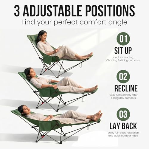 Image of ORILEY Compact Folding Chair with Heavy Duty Metal Frame 3 Adjustable Positions Portable Lightweight Foldable Seat for Outdoor Camping Hiking Fishing Garden Beach Picnic Travelling (Pack of 1 Green)