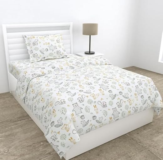 haus & kinder 210 TC Single Bed Sheet Pure Cotton Bedsheets for Single Bed with 1 Pillow Cover, Soft & Breathable Cotton F