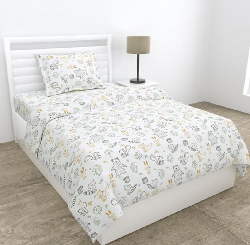 haus & kinder 210 TC Single Bed Sheet Pure Cotton Bedsheets for Single Bed with 1 Pillow Cover, Soft & Breathable Cotton F...