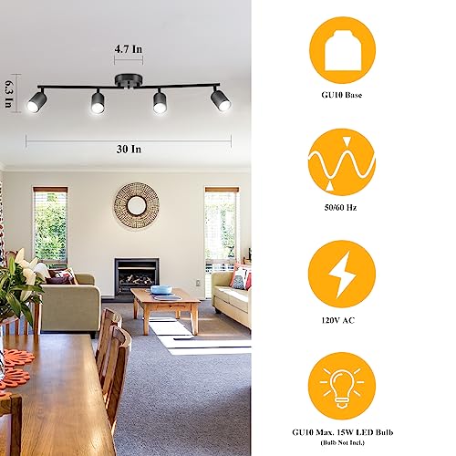 BoostArea LED 4 Light Track Lighting Kit, Black 4 Way Ceiling Spot Lighting, Flexibly Rotatable Light Head for Kitchen, Living Room, Bedroom, Bulb Not Included by BoostArea - Image 4
