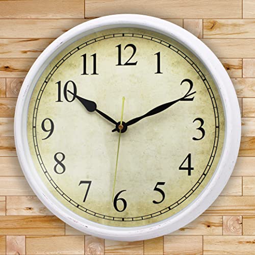 Epy Huts Wall Clock -Tickless Battery Operated - Wall Clock Indoor/Outdoor - Vintage Farmhouse Rustic Clock Battery Operated Silent Non Ticking 14 Inches White #TOP4