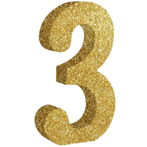 Image of TONIFUL 7.8 Inch Gold Glitter Number 3 Wooden Table Centerpieces Birthday Party Decorations,Shining Golden Digit 3 for Birthday Decorations,New Year,Graduation Decoration,Anniversary,Prop (1 Pack)