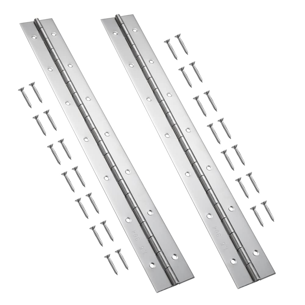 FVSEC Marine Grade 304 Stainless Steel Piano Hinge, 16.5"X2" Continuous Boat Hinge, 0.06'' Thickness Heavy Duty Polished Finish Long Hinge with Screw for Cabinet, Cabin Door, Stocker Box(2 Pack)