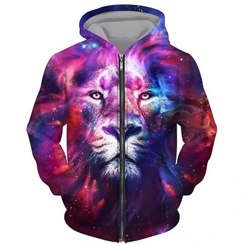 Huazomeehzm Men's # 8 Wild Animal Tiger 3D Printed Full Zip Up Hoodies Wo's Jacket Animal Long Sleeve Hooded Sweatshirt Tops With Pockets