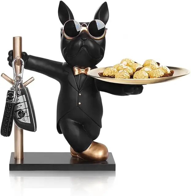 Resin French Bulldog Figurine with Storage Tray - Home & Desk Decoration