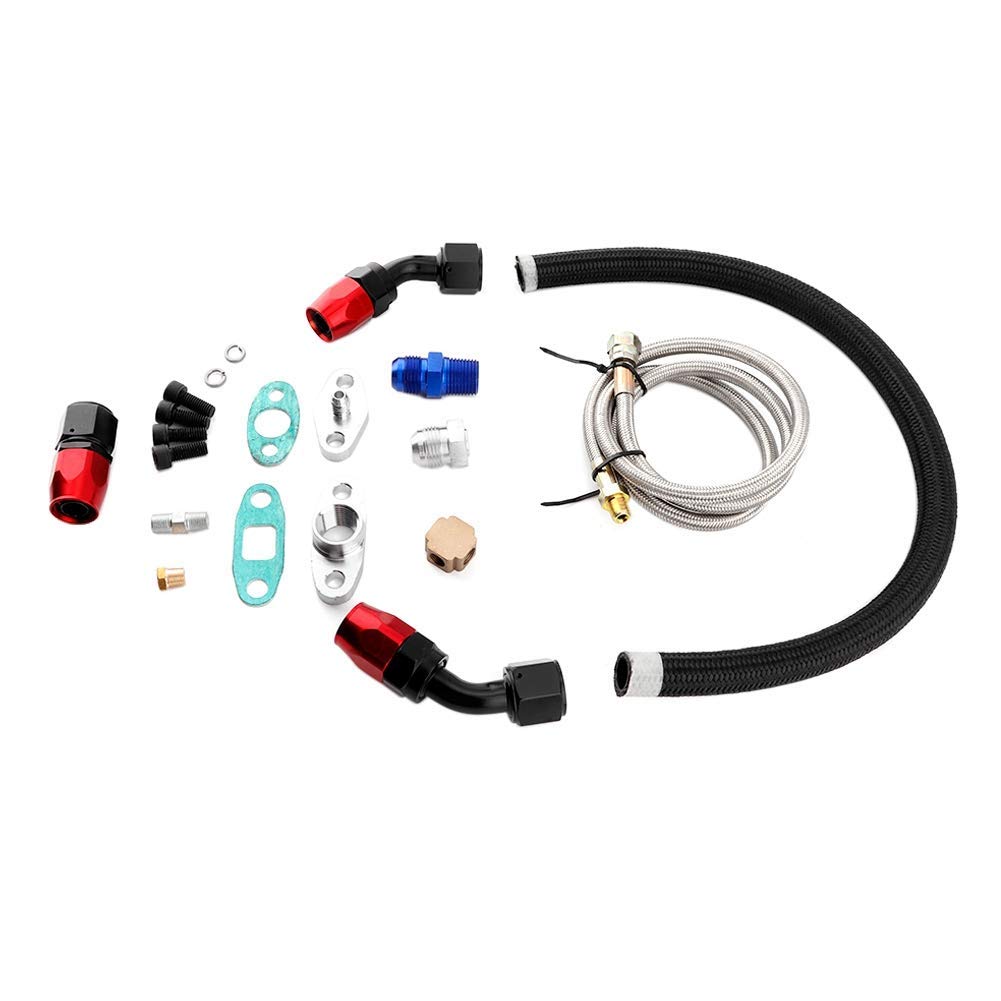 kit turbo Kit de línea de alimentación de aceite Turbo EVGATSAUTO, línea de retorno de alimentación de aceite Turbo AN10, juego de brida adaptadora para T3 T4 GT35 T70 T66