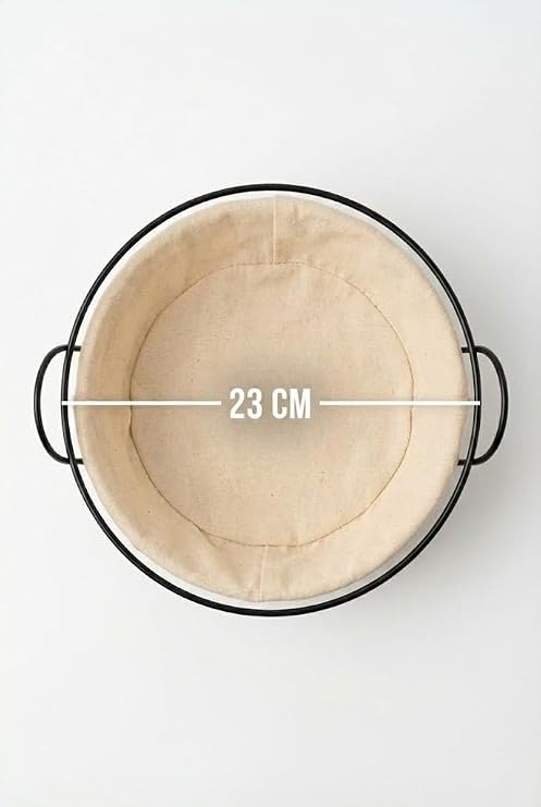 Orret Home 23 cm Siyah Metal Ekmek Sepeti Astarlı Yuvarlak Ekmeklik ve Meyvelik – Yıkanabilir Bez Astar, Şık ve Dekoratif Sunum Sepeti, Mutfak Tezgahı için Modern Tasarım