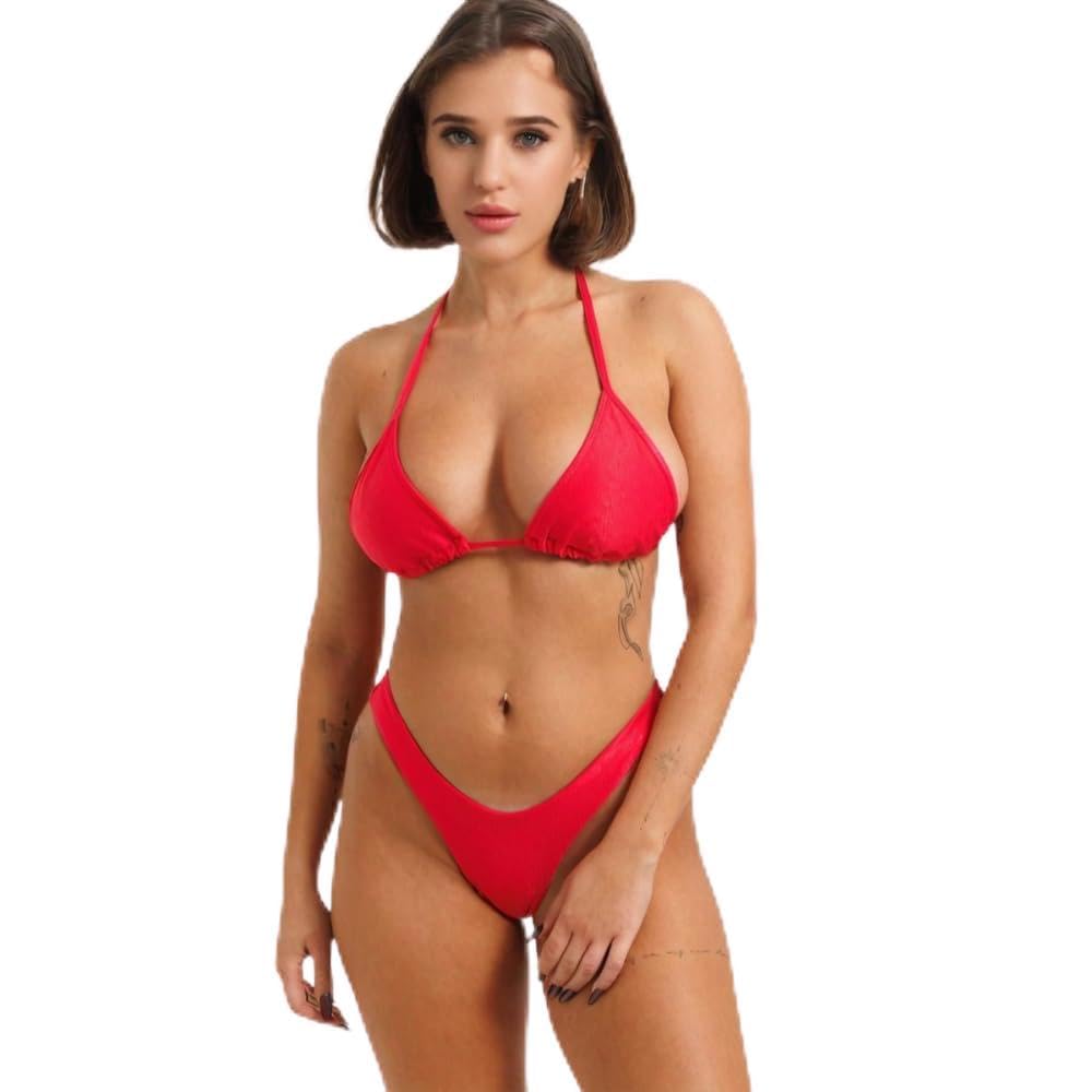 pinkzaar Womens Classic Triangle Halter Bikini Bra Top | Adjustable Tie-Up Straps and Soft Stretch Swimwear Design | (Pack of 1) |Red-picture-36