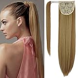 FUT_Forever 28 Inch Clip in Ponytail Extension Wrap Around Long Straight Pony Tail Hair Synthetic Hairpiece for Women (28'', Ash Blonde Mix Ginger)