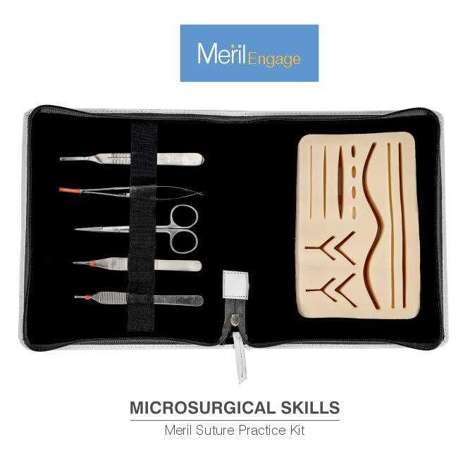 Miniatura 8 de Meril Kit de práctica de sutura - habilidades microquirúrgicas para estudiantes de medicina, enfermeras, incluye almohadilla de sutura premium con