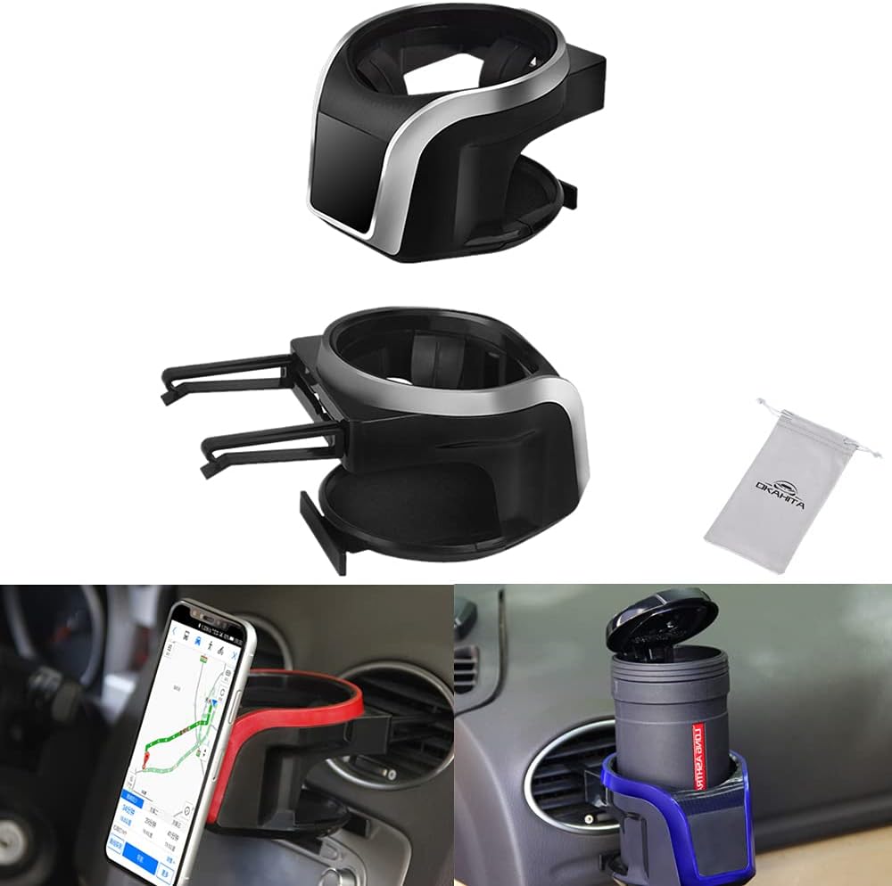 Okahita 車用ドリンクホルダー 運転席 多機能カップホルダー 助手席 車載 スマホホルダー車用品 エアコン取付 カーカップホルダー 直送商品 シルバー 汎用 ジュースホルダー アクセサリー