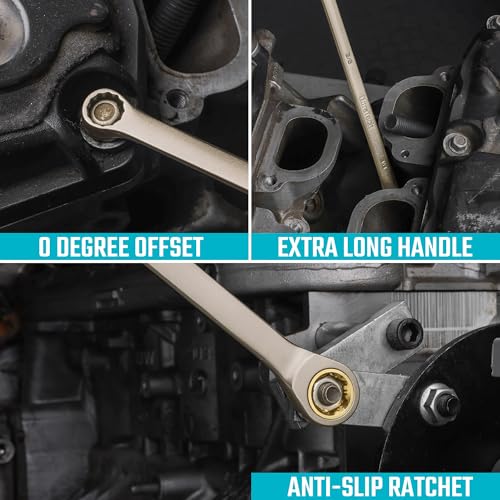 Image of DURATECH Extra Long Anti-Slip Ratcheting Wrench Set, Double Box End Wrench Set, 9-Piece, SAE, 5 /16 inch, 11 /32 inch, 3 /8 inch, 7 /16 inch, 1 /2 inch, 9 /16 inch, 5 /8 inch, 11 /16 inch, 3 /4 inch, CR-V Steel, with Rolling Pouch