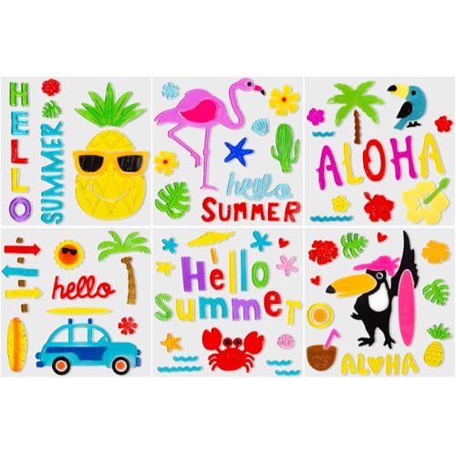 6 Pack Summer Window clings Reusable Window Cling for Glass Windows