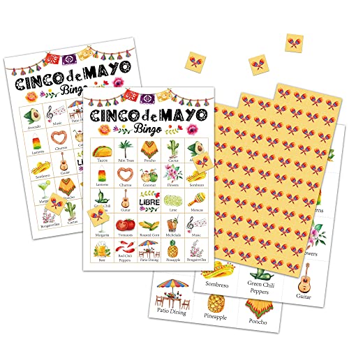 Chuxvon Fiesta Bingo Cards, Mexican Theme Game for 24 Players,