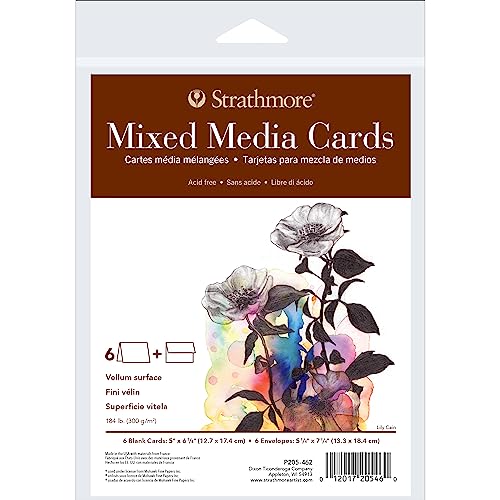 Strathmore 400 Series Mixed Media Cards, 5x6.875 inches, 6 Pack, Envelopes Included - Custom Greeting Cards for Weddings, Events, Birthdays