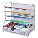 Simple Trending 5-Trays Mesh Desk File Organizer Vertical Document Letter Tray Wall File Holder with Drawer Organizer for Office Home, Silver