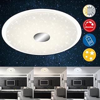 Briloner Leuchten LED ceiling light, ceiling light, dimmable, colour adjustment, timer and night light function, plastic, 24 W, white/chrome, diameter 46 cm