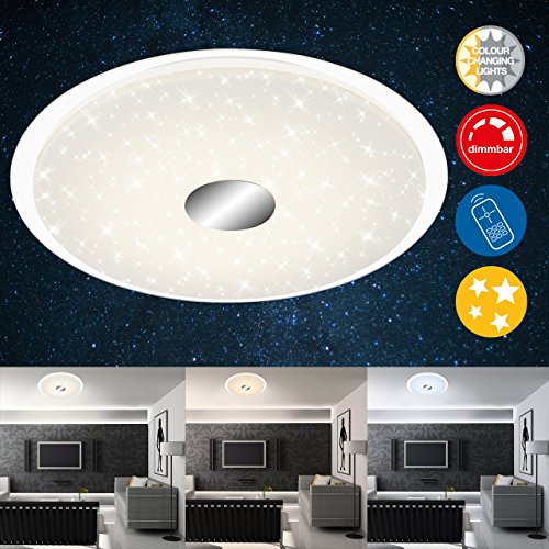 Preisvergleich Produktbild Briloner Leuchten LED Deckenleuchte, Deckenlampe, Dimmbar, Farbtoneinstellung, Timer- und Nachtlichtfunktion, Kunststoff, 18 W, Weiß / Chrom, Ø 46 cm