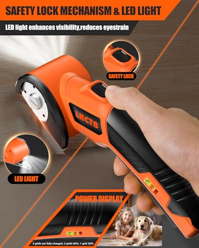 Electric Cardboard Cutter Scissors with LED Light, 2600mAh Rechargeable Battery, Brushless Motor, Tungsten Steel Blade, Cuts Cloth, Leather, Carpet, light orange
