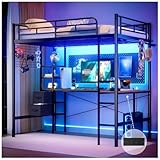 HOMELYA Litera Base Cama Individual - Escritorio en L Estación Carga Repisas/Perchero y 2 Cajones de Tela - Dispositivo...