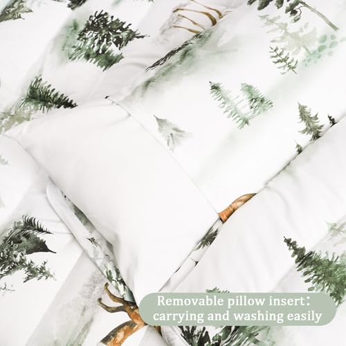 PHF Toddler Nap Mat with Removable Pillow and Minky Fleece Blanket, Rollup Design Warm Slumber Bags for Boys, 50\"x20\"x2\" Kids Sleeping Bag for Daycare Preschool Travel Camping, Woodland