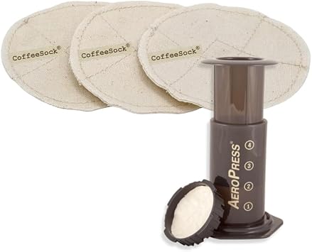 CoffeeSock The Original Reusable 100% Organic Cotton Coffee Filters - 3 pack Aeropress Filters Disc fit | Coffee Sock Cloth Coffee Filter | Organic Cotton Alternative - Zero-Waste & Eco-Friendly