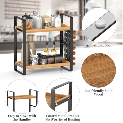 LEMIKKLE Coffee Station Organizer, Large Capacity Coffee Pod Holder Coffee Bar Accessories and Cup Storage Organizer, Set of 2 tie Wood Counter Shelves for Kitchen, Office, Countertop(Brown)