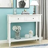 Wooden Console Table with 2 Drawers and Bottom Shelf (White)