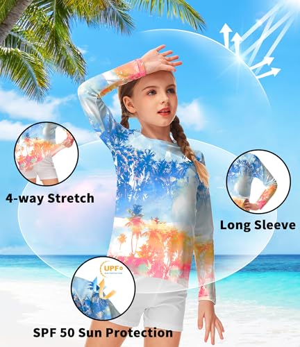 Image of AOBUTE Unisex Kids Rash Guard Long Sleeve SPF 50+ Sun Shirt UV Protection Swim Shirts 3-12 Years