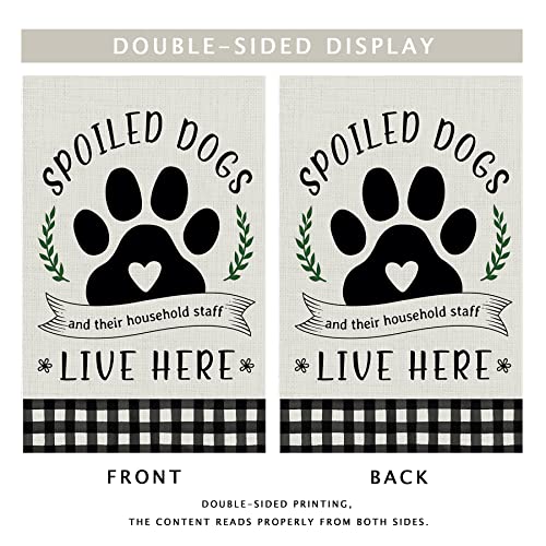 Glawry Dog Garden Flag Double Sided 12Wx18L Inch Spoiled Dogs Black White Plaid Funny Quotes There Household Staff Live Here Leaf Small Vertical Yard Flag For Outdoor Decorations Outside Decor Banner #TOP6