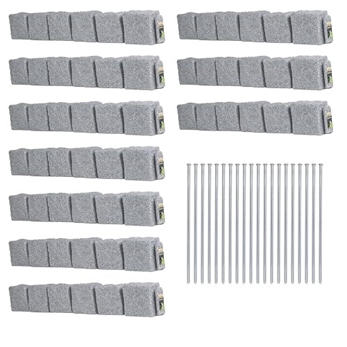 Beuta Landscape Edging | Garden Edging Border | Faux Stone Blocks for Lawn Edging, Flower Beds & Yard Edging – 10 Pack | Each Section Has 6 Blocks 48' L x 4' W x 6.5' H | 20 Spikes | Greystone