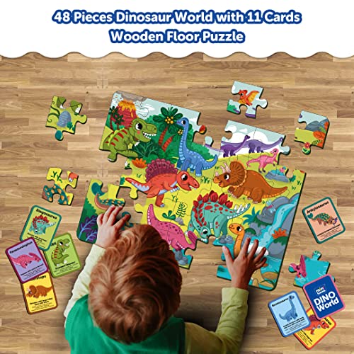 Image of Mini Leaves 48 Piece Wooden Puzzle for Kids & Adults - Dinosaurs Jigsaw - Fun & Challenging Floor Game - Gift With Box - Safe & Durable Educational Toys