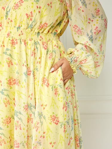 Image of Miss Chase A+ Women's V-Neck Three-Quarter Sleeve Floral Wrap Chiffon Midi Dress