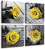 Yellow Decor Canvas Wall Art Valentine Decorations for Home Rose Flowers Pictures for Living Room Office Décor Women Black White Gray Bathroom Accessories Framed Paintings Modern Artwork