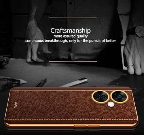Image of Vaku Luxos Luxemberg Back Cover for OnePlus Nord CE 3 Lite 5G with Leather Pattern Gold Electroplated Soft TPU Cover Shockproof Protective Case- Brown