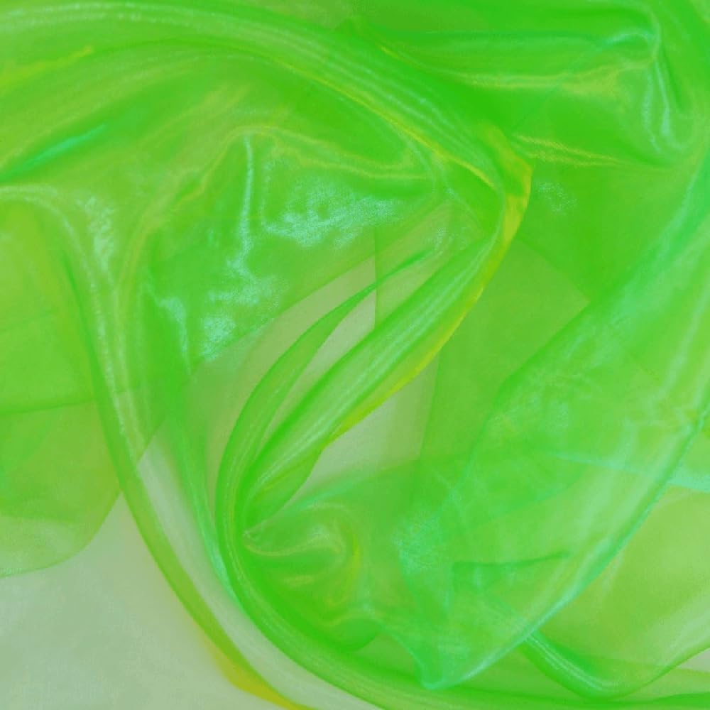 Organza Fabric Two Tone Satin Sheer Voile Curtain Wedding Fabric (Sold Per Metre) (Apple Green/Gold)