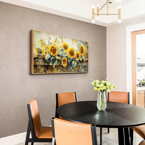 ERQINHUA Large Canvas Wall Art For Living Room Wall Decor Vintage Yellow Sunflower Painting Decor Dining Room Bedroom Bathroom Kitchen Room Wall Print Painting For Home Decor Wood Frame 20x40 In