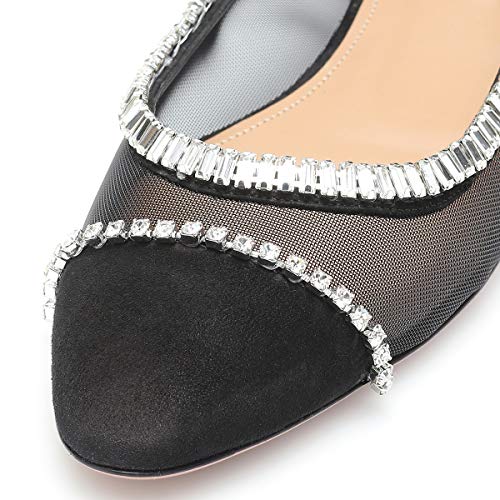 FSJ Women Stylish Rhinestone Ballet Flats Sexy Mesh Cute Almond Toe Comfort Slip On Evening Prom Party Dress Shoes Size 4-15 US4