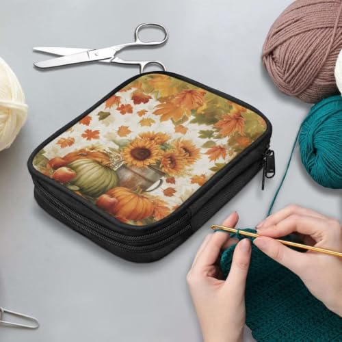 Image of Vanideaoty Pumpkin Crochet Hook Case Autumn Knitting Needle Storage | with Web Pockets for Home Park, Portable, Hand Washable, Autumn Gifts