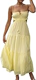 Leyajedol Y2k Figurbetontes, langes Kleid, Spaghetti-Träger, niedrig geschnittenes Kleid, sexy, rückenfrei, hochgeteilt, Maxikleid, Clubwear, Z-gelb, Mittel