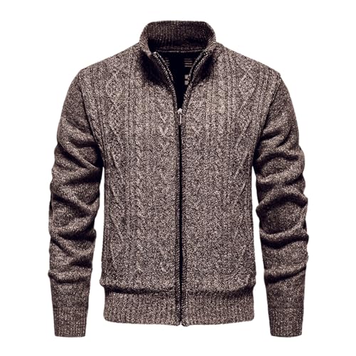 Fxbar Mens Cotton Sweaters Men's Cardigan Sweater Full Zip Up Stand Collar Regular Fit Chest Pocket Knit Sweaters Casual 3 Pockets
