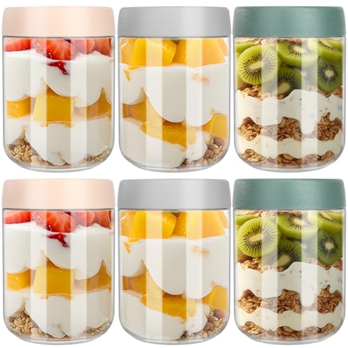 Otauoaea Lot de 6 Overnight Oats Jar 500ml - Pot Overnight Oat Verre - Confiture Pot en Verre avec Couvercle - Bocal Overnight Oats, Salade, Avoine, Puddings, Smoothie