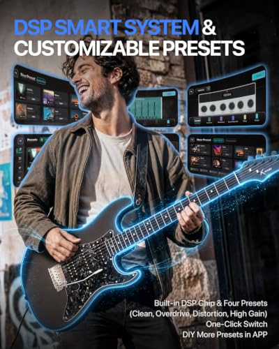 Image of ENYA XMARI Smart Beginner Electric Guitar Kit with amp, Built-in Effects | Carbon Fiber Body,USB-C Recording,Headphone Output, AMP,39 inch Complete Kit with Gig Bag,App Control,Ideal for Silent Practice