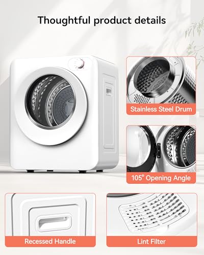 Image of Euhomy Portable Clothes Dryer, 1.5 Cu.Ft. Portable Dryer, 850W Drying Machine with Front-Loading Stainless Steel Drum, 5 Functions, Suitable for Apartments, Dorms, RVs, Small Spaces
